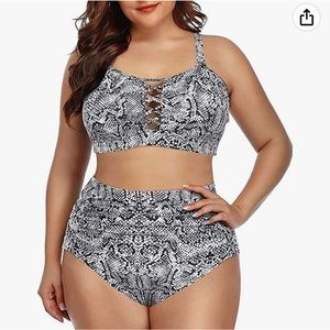 Snake Print Two Piece Bikini High Waist Tummy Control